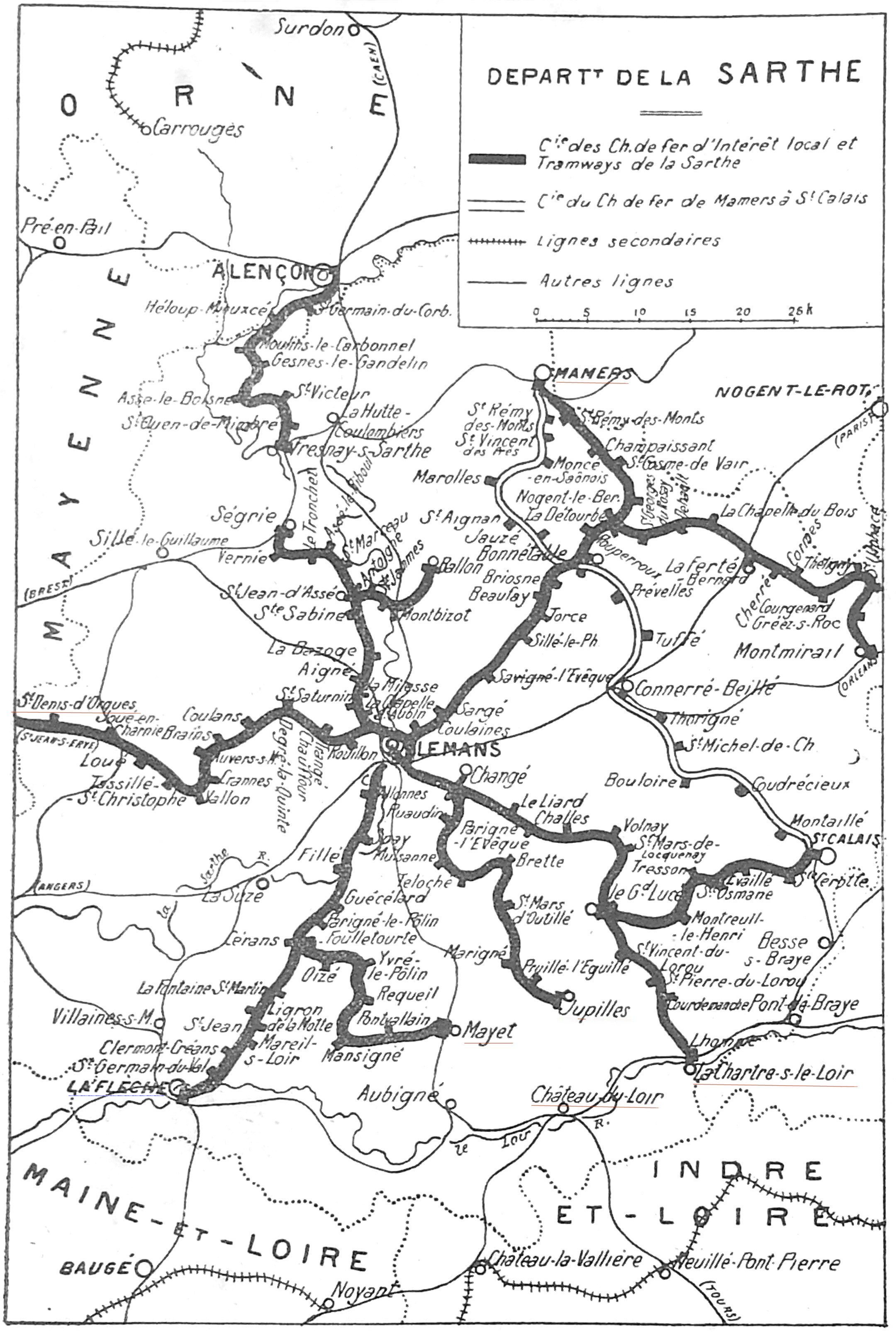Map Carte de la Compagnie des Tramways de la Sarthe